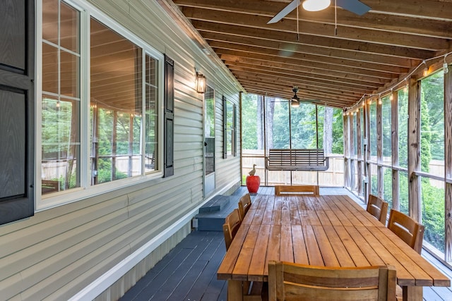 2113 Frankie Ln, Soddy Daisy, TN 37379 - unfurnished sunroom featuring a ceiling fan and plenty of natural light
