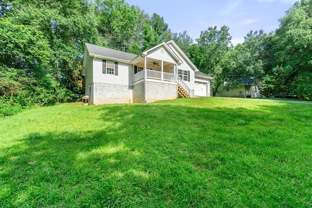 63 Apple Ln, Ringgold, GA 30736 - view of front of house featuring ceiling fan, a front yard, stairs, and an attached garage