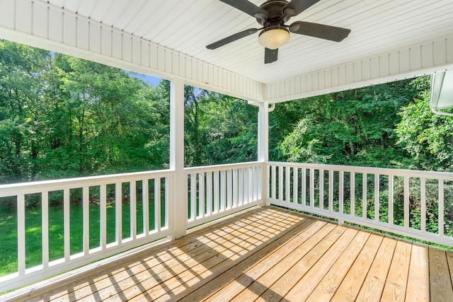 63 Apple Ln, Ringgold, GA 30736 - wooden terrace with a ceiling fan and view of scattered trees