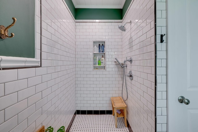 511 Georgia Ave, Signal Mountain, TN 37377 - bathroom with crown molding and tiled shower