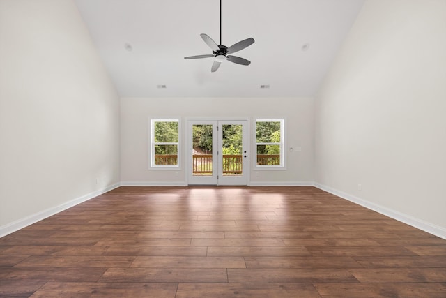 10822 Dallas Hollow Rd, Soddy Daisy, TN 37379 - unfurnished room with high vaulted ceiling, wood finished floors, and ceiling fan