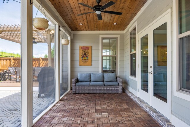 10607 Flicker Way, Apison, TN 37302 - sunroom / solarium featuring french doors and ceiling fan