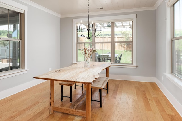 10607 Flicker Way, Apison, TN 37302 - dining space featuring a chandelier, plenty of natural light, ornamental molding, and light wood-style flooring