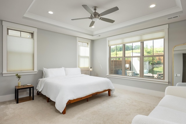 10607 Flicker Way, Apison, TN 37302 - carpeted bedroom with a raised ceiling, recessed lighting, and ceiling fan