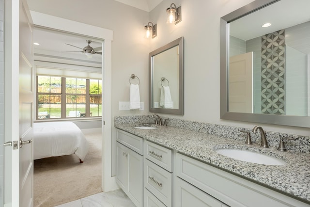 10607 Flicker Way, Apison, TN 37302 - ensuite bathroom featuring double vanity, a ceiling fan, and recessed lighting
