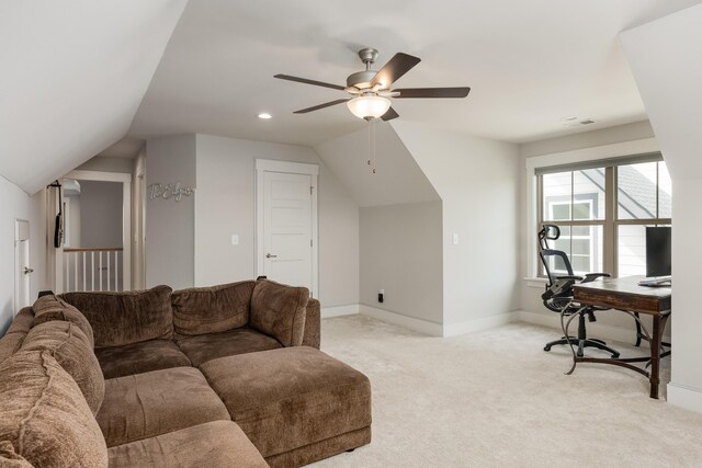10607 Flicker Way, Apison, TN 37302 - office space featuring vaulted ceiling, ceiling fan, and light colored carpet