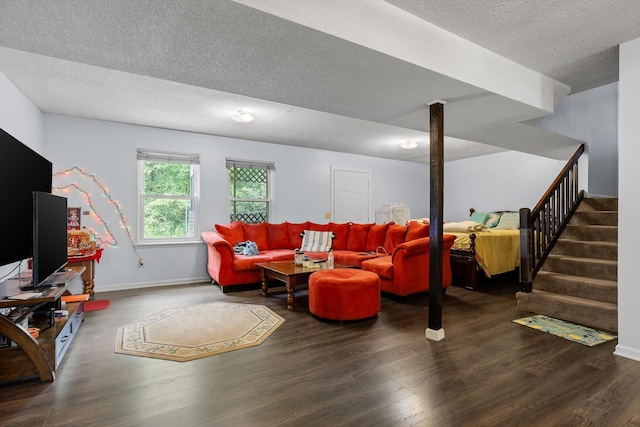 1433 Stratton Place Dr, Chattanooga, TN 37421 - living room with wood finished floors, a textured ceiling, and stairway