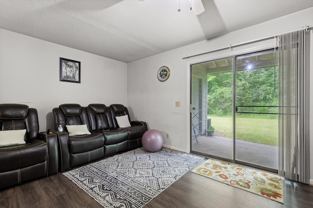 1433 Stratton Place Dr, Chattanooga, TN 37421 - home theater with wood finished floors, a textured ceiling, and a ceiling fan