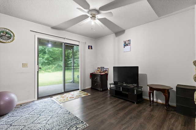 1433 Stratton Place Dr, Chattanooga, TN 37421 - living room with dark wood finished floors, ceiling fan, and a textured ceiling