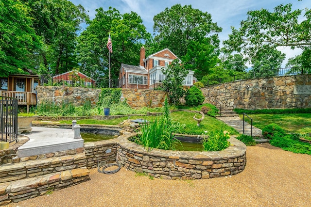 208 S Palisades Dr, Signal Mountain, TN 37377 - view of yard featuring a small pond