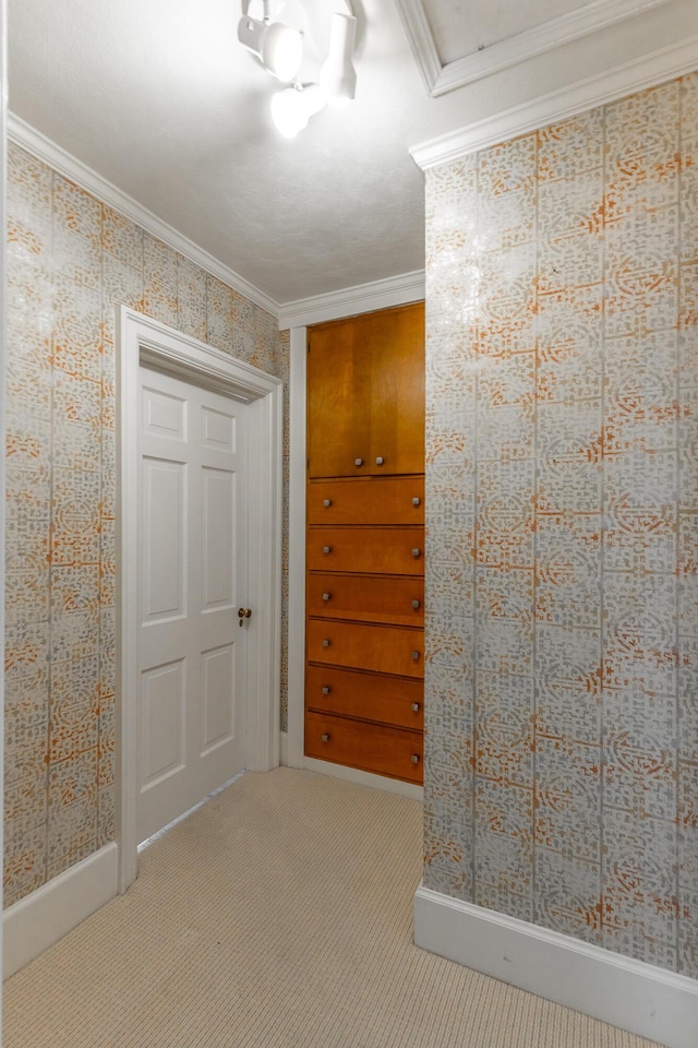 208 S Palisades Dr, Signal Mountain, TN 37377 - carpeted spare room with crown molding and wallpapered walls