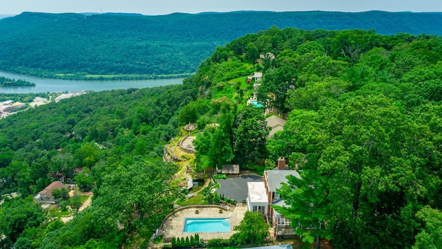 208 S Palisades Dr, Signal Mountain, TN 37377 - aerial view of property's location with a forest and a water and mountain view