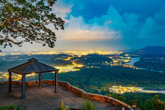 208 S Palisades Dr, Signal Mountain, TN 37377 - patio terrace at dusk featuring a gazebo