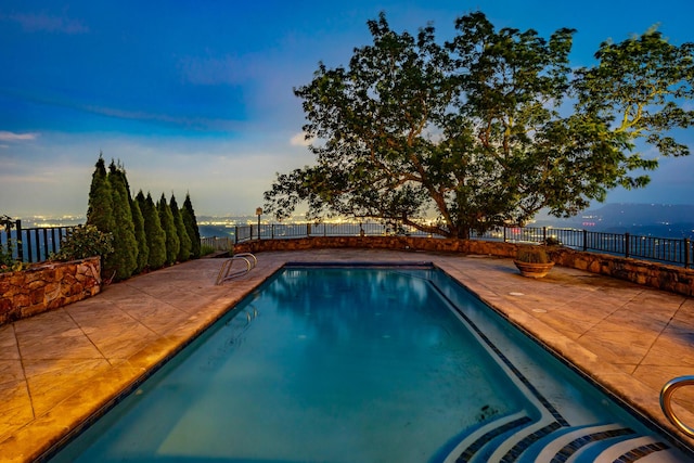 208 S Palisades Dr, Signal Mountain, TN 37377 - pool at dusk with a fenced backyard and a patio