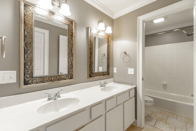 802 Signal Mountain Blvd Unit 121, Signal Mountain, TN 37377 - full bathroom with double vanity, ornamental molding, and tub / shower combination