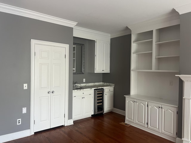 802 Signal Mountain Blvd Unit 121, Signal Mountain, TN 37377 - indoor bar featuring wine cooler, dark wood-type flooring, and ornamental molding