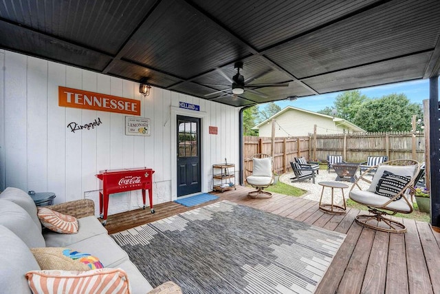 414 N Three Notch Rd, Ringgold, GA 30736 - wooden deck with a ceiling fan and a fire pit