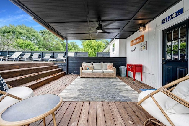414 N Three Notch Rd, Ringgold, GA 30736 - wooden terrace with outdoor lounge area and ceiling fan