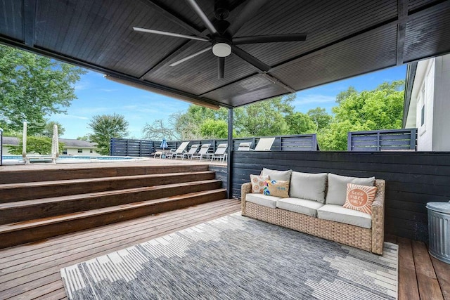 414 N Three Notch Rd, Ringgold, GA 30736 - wooden terrace with a ceiling fan and an outdoor living space