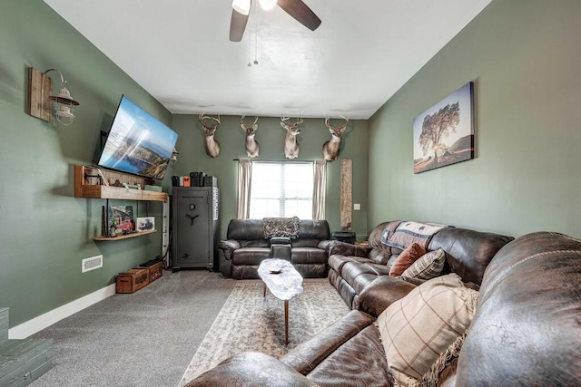 414 N Three Notch Rd, Ringgold, GA 30736 - carpeted living area featuring a ceiling fan and baseboards