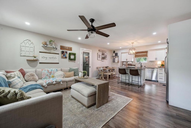 414 N Three Notch Rd, Ringgold, GA 30736 - living area featuring recessed lighting, dark wood-type flooring, and ceiling fan