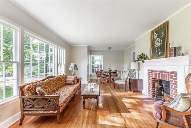 147 Kirby St, Summerville, GA 30747 - living room with wood-type flooring, ornamental molding, and a fireplace