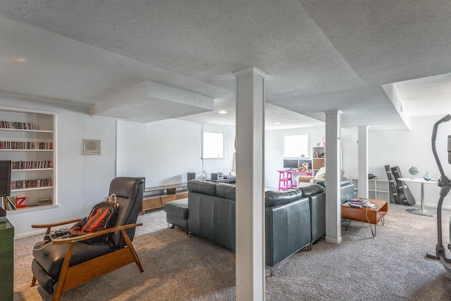 409 Caraway Turn, Chattanooga, TN 37415 - living area with carpet floors, a textured ceiling, and built in shelves