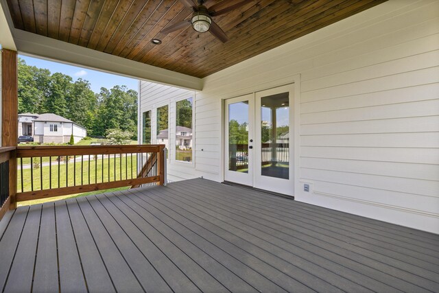 1784 River Breeze Dr, Soddy Daisy, TN 37379 - wooden terrace featuring french doors, a yard, and a ceiling fan