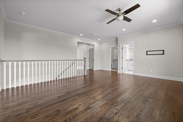 1784 River Breeze Dr, Soddy Daisy, TN 37379 - empty room with a ceiling fan, recessed lighting, wood finished floors, ornamental molding, and a smoke detector