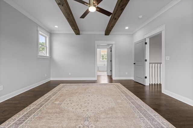 1784 River Breeze Dr, Soddy Daisy, TN 37379 - spare room with healthy amount of natural light, dark wood-style flooring, a ceiling fan, beamed ceiling, and recessed lighting
