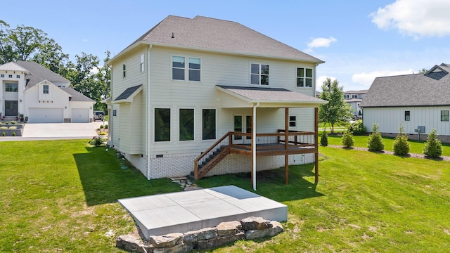 1784 River Breeze Dr, Soddy Daisy, TN 37379 - back of property with a wooden deck, a lawn, and stairs