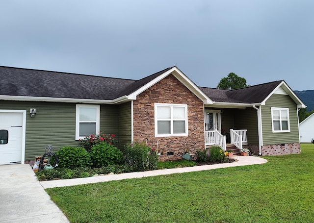 936 E Valley Rd, Whitwell, TN 37397 - ranch-style home featuring stone siding, a front lawn, and a shingled roof