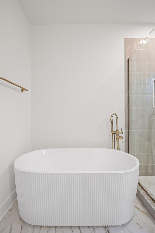 4206 Oakland Ter N, Red Bank, TN 37415 - full bathroom featuring marble finish floors, a freestanding tub, and a tile shower