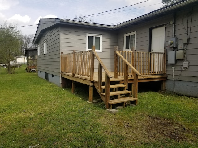 5007 Jarrett Rd, Chattanooga, TN 37416 - rear view of house featuring a lawn, a deck, and crawl space