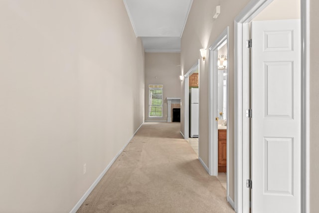 6276 Amber Brook Dr, Hixson, TN 37343 - corridor with light colored carpet and ornamental molding