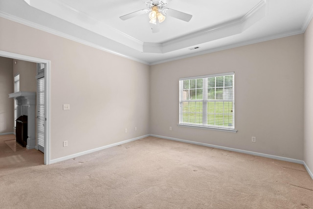 6276 Amber Brook Dr, Hixson, TN 37343 - carpeted empty room with a tray ceiling, ornamental molding, and ceiling fan