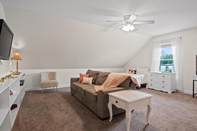 7470 Jester Ct, Ooltewah, TN 37363 - carpeted living room with lofted ceiling and ceiling fan