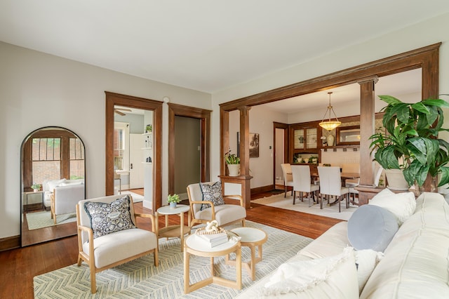 4503 Saint Elmo Ave, Chattanooga, TN 37409 - living area featuring ornate columns and wood finished floors