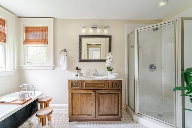 4503 Saint Elmo Ave, Chattanooga, TN 37409 - full bathroom with a shower stall, vanity, and a freestanding tub