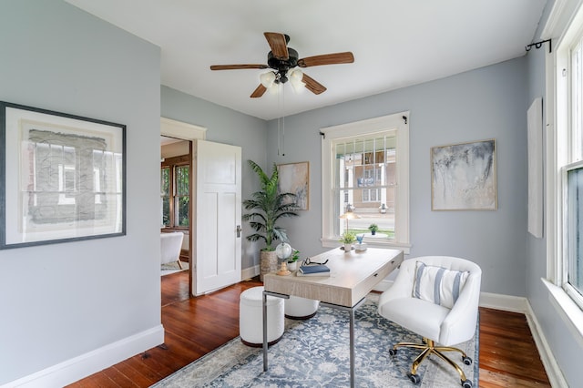 4503 Saint Elmo Ave, Chattanooga, TN 37409 - office area with wood finished floors, plenty of natural light, and a ceiling fan