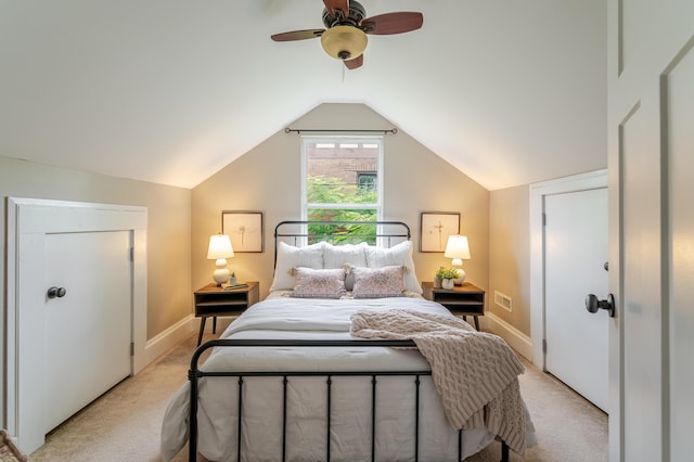 4503 Saint Elmo Ave, Chattanooga, TN 37409 - bedroom with light carpet, vaulted ceiling, and a ceiling fan