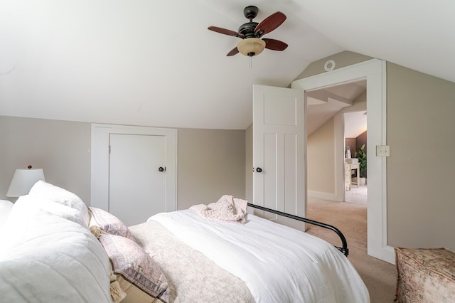 4503 Saint Elmo Ave, Chattanooga, TN 37409 - bedroom featuring light carpet, lofted ceiling, a closet, and ceiling fan
