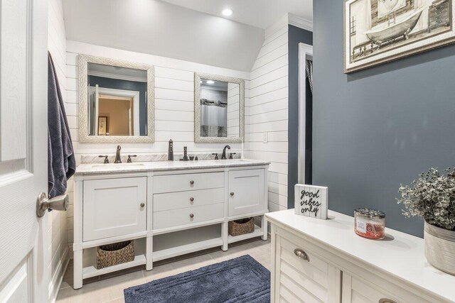 234 Holcomb Rd, Ringgold, GA 30736 - full bath featuring double vanity and wooden walls