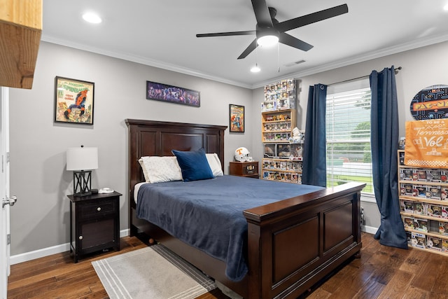 220 Charlene Pl, South Pittsburg, TN 37380 - bedroom with crown molding, dark wood-style floors, recessed lighting, and a ceiling fan