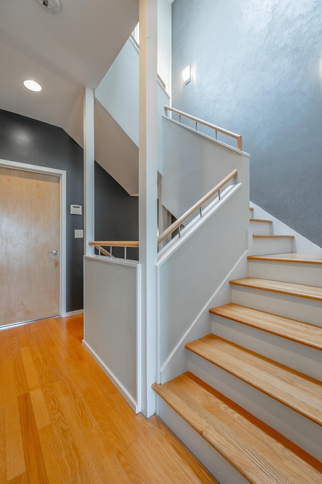 277 W 19th St, Chattanooga, TN 37408 - staircase with wood finished floors and recessed lighting