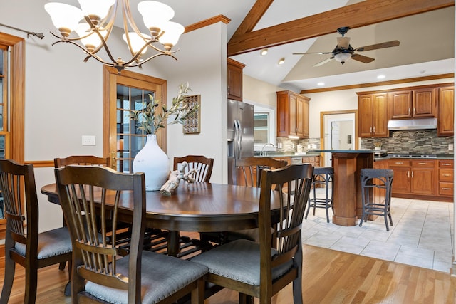 68 Bluff View Dr, Dunlap, TN 37327 - dining room with a chandelier, light wood-style flooring, a ceiling fan, and recessed lighting