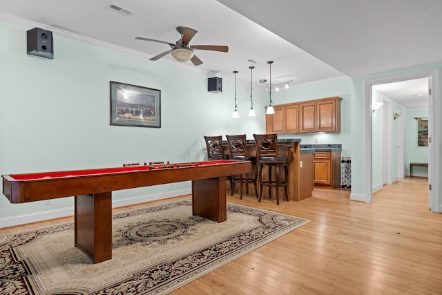 68 Bluff View Dr, Dunlap, TN 37327 - recreation room with ornamental molding, ceiling fan, and light wood-style flooring