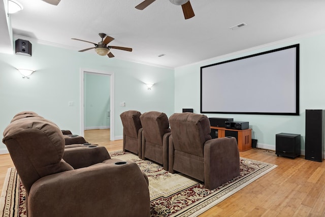 68 Bluff View Dr, Dunlap, TN 37327 - cinema room with a ceiling fan, ornamental molding, and light wood-type flooring