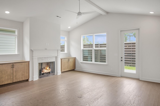 101 Lemonade St, Chattanooga, TN 37421 - unfurnished living room featuring wood finished floors, ceiling fan, a lit fireplace, and recessed lighting