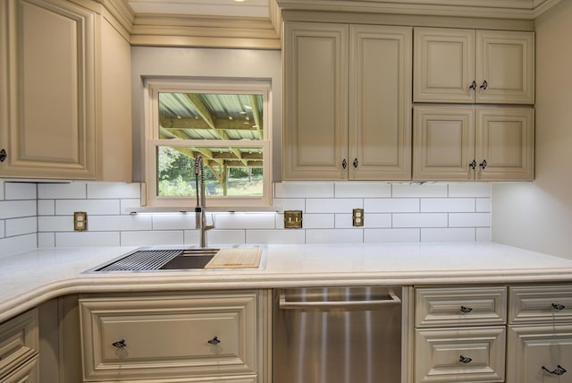 6632 Gamble Rd, Birchwood, TN 37308 - kitchen featuring dishwasher, light countertops, cream cabinets, and backsplash